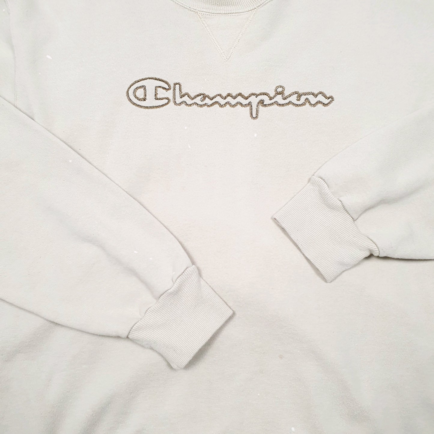 Mens Cream Champion Vintage 90s Script Crewneck Jumper