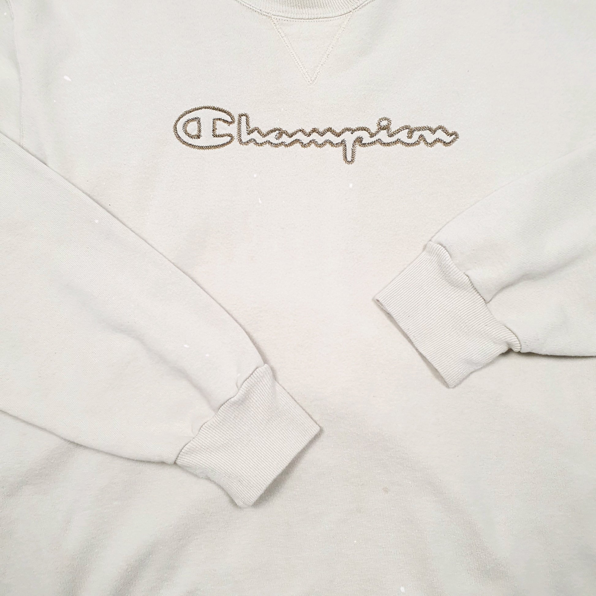 Mens Cream Champion Vintage 90s Script Crewneck Jumper