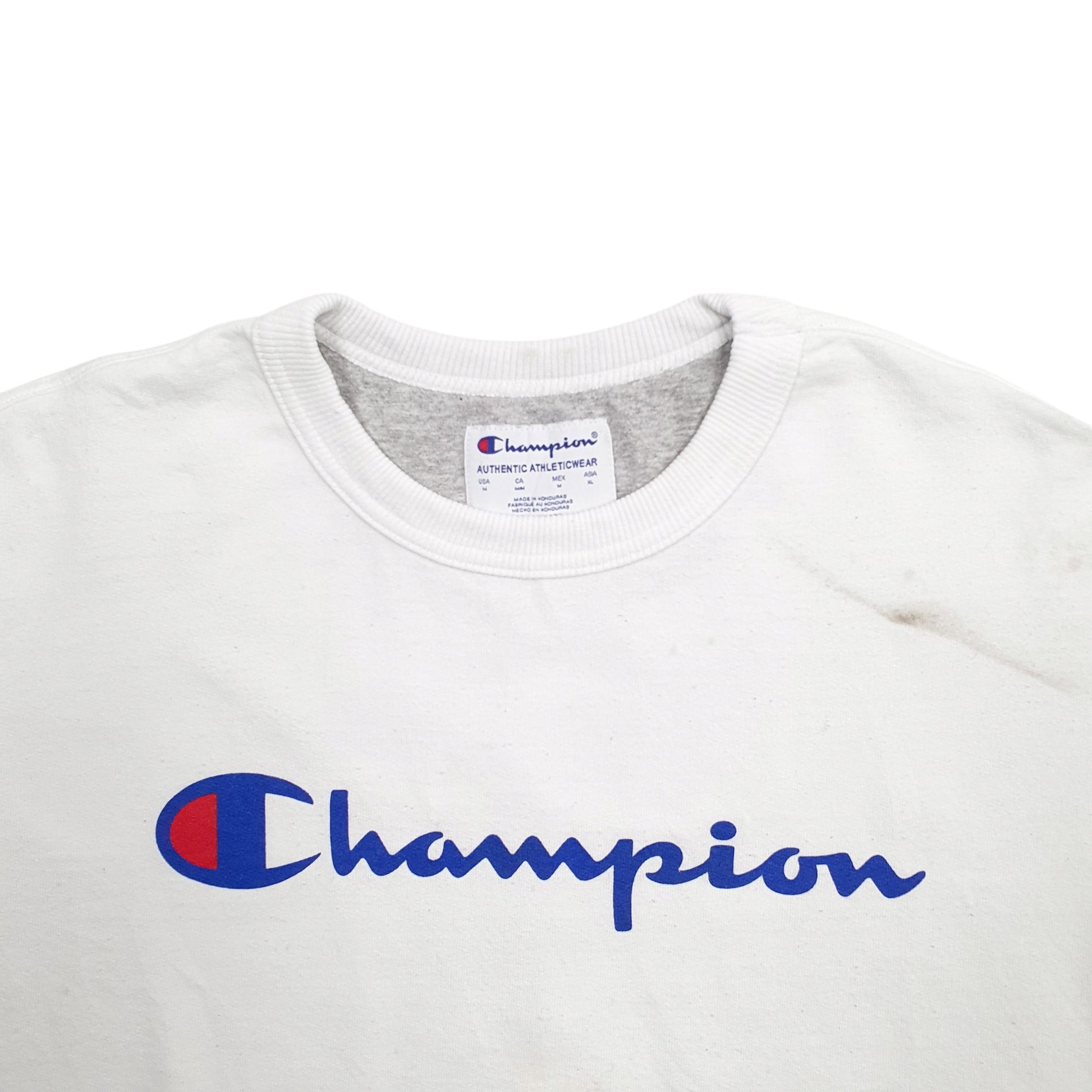 Mens White Champion Spellout Crewneck Jumper