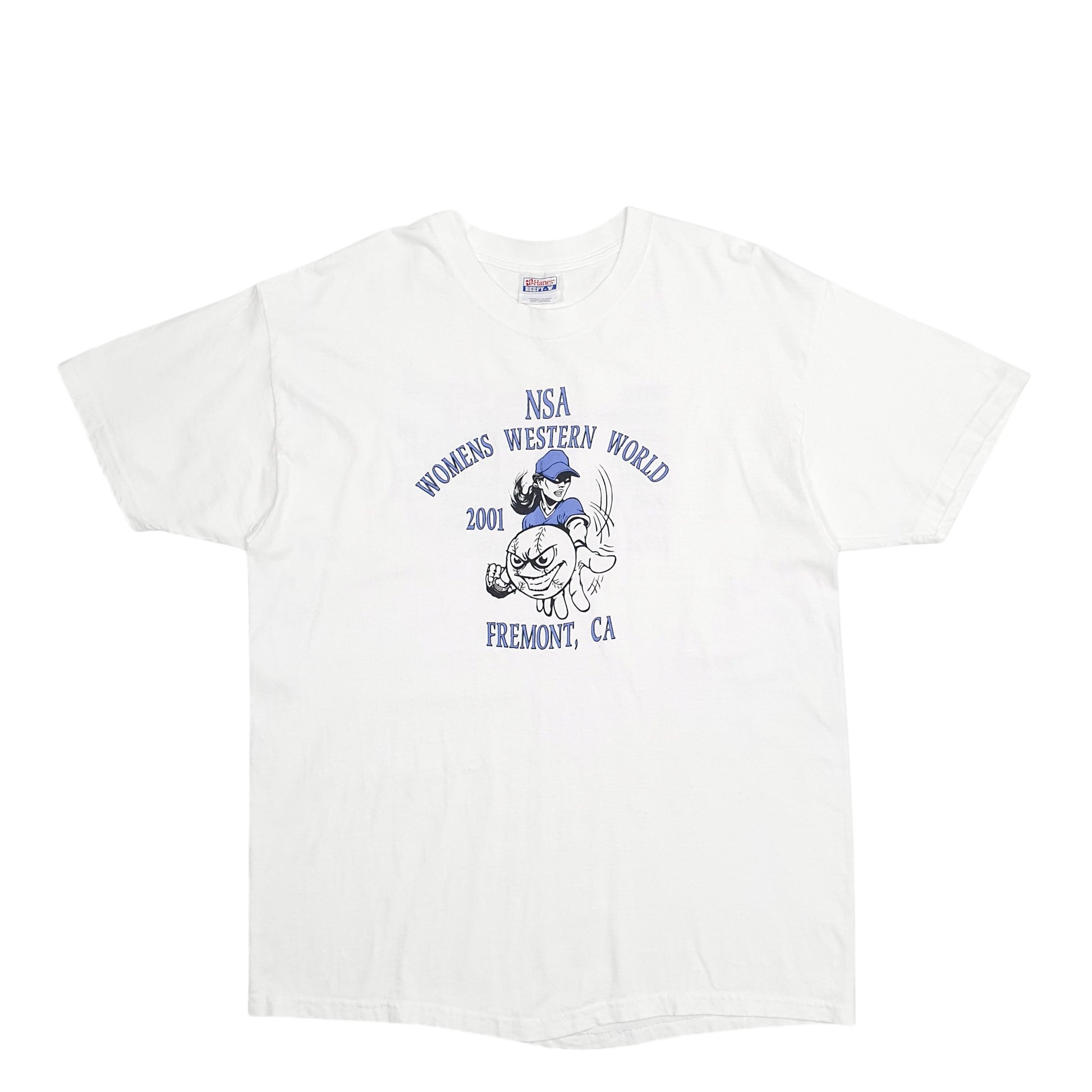 Mens White Hanes Single Stitch Vintage 90s Fremont Womens Baseball Short Sleeve T Shirt