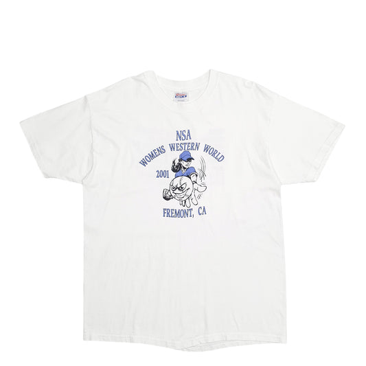 Mens White Hanes Single Stitch Vintage 90s Fremont Womens Baseball Short Sleeve T Shirt