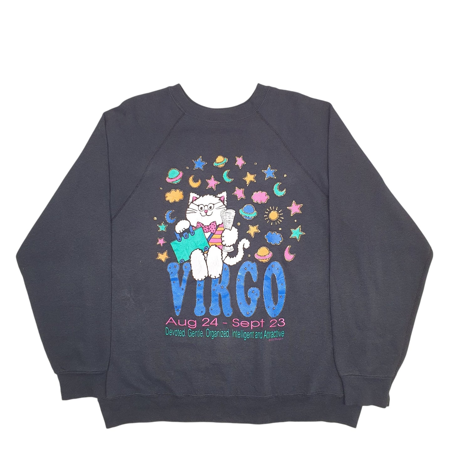 Mens Black Unbranded Virgo Cat Crewneck Jumper