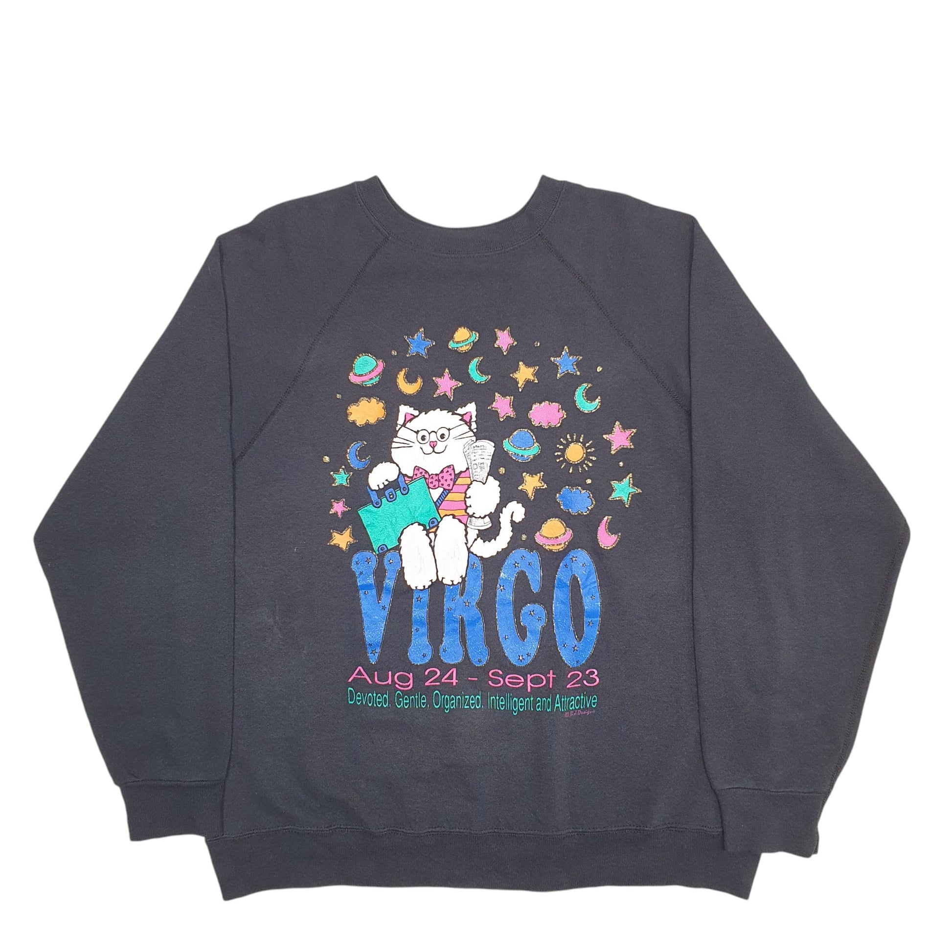 Mens Black Unbranded Virgo Cat Crewneck Jumper