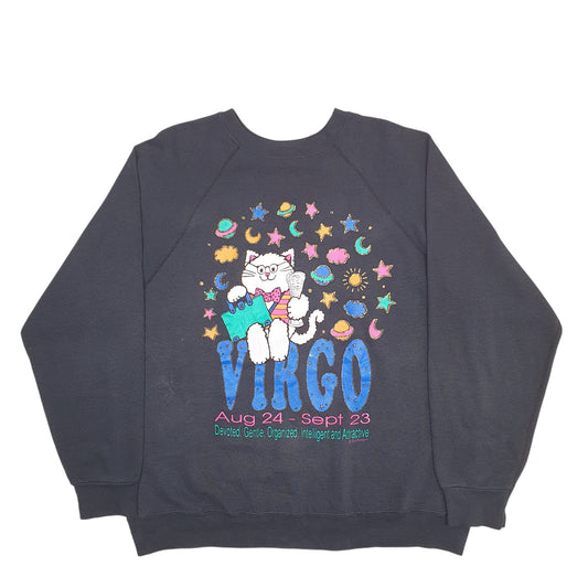 Mens Black Unbranded Virgo Cat Crewneck Jumper