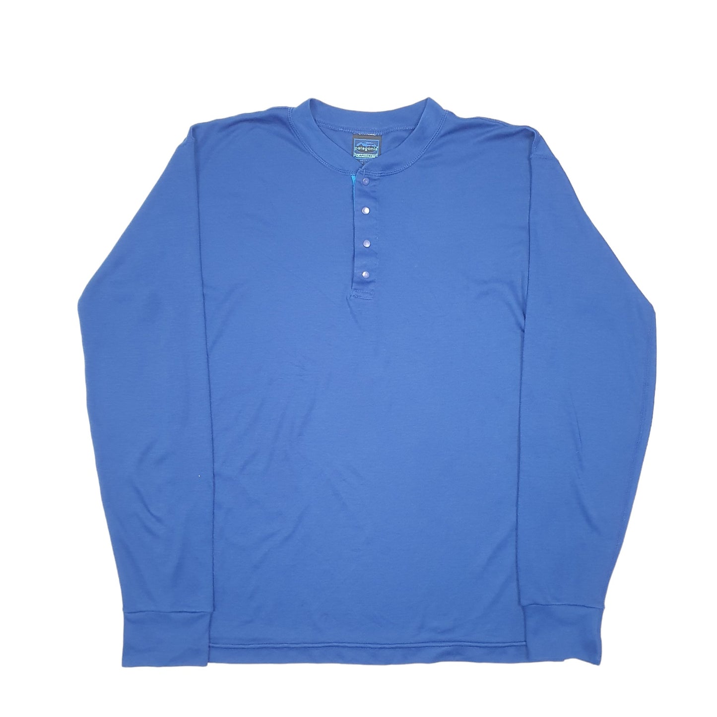 Mens Blue Patagonia Henley Active Workout Outdoors Hiking Made In USA Long Sleeve T Shirt