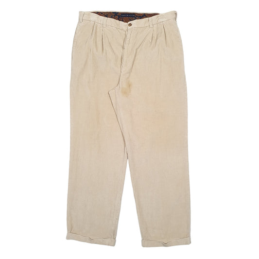 Mens Cream Tommy Hilfiger Double Pleated Corduroy Trousers