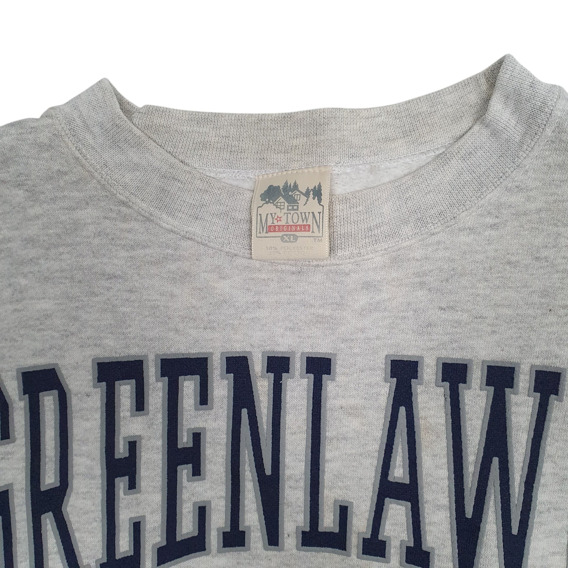 Mens Grey My Town Originals Vintage 90s Made In USA Greenlawn New York Crewneck Jumper
