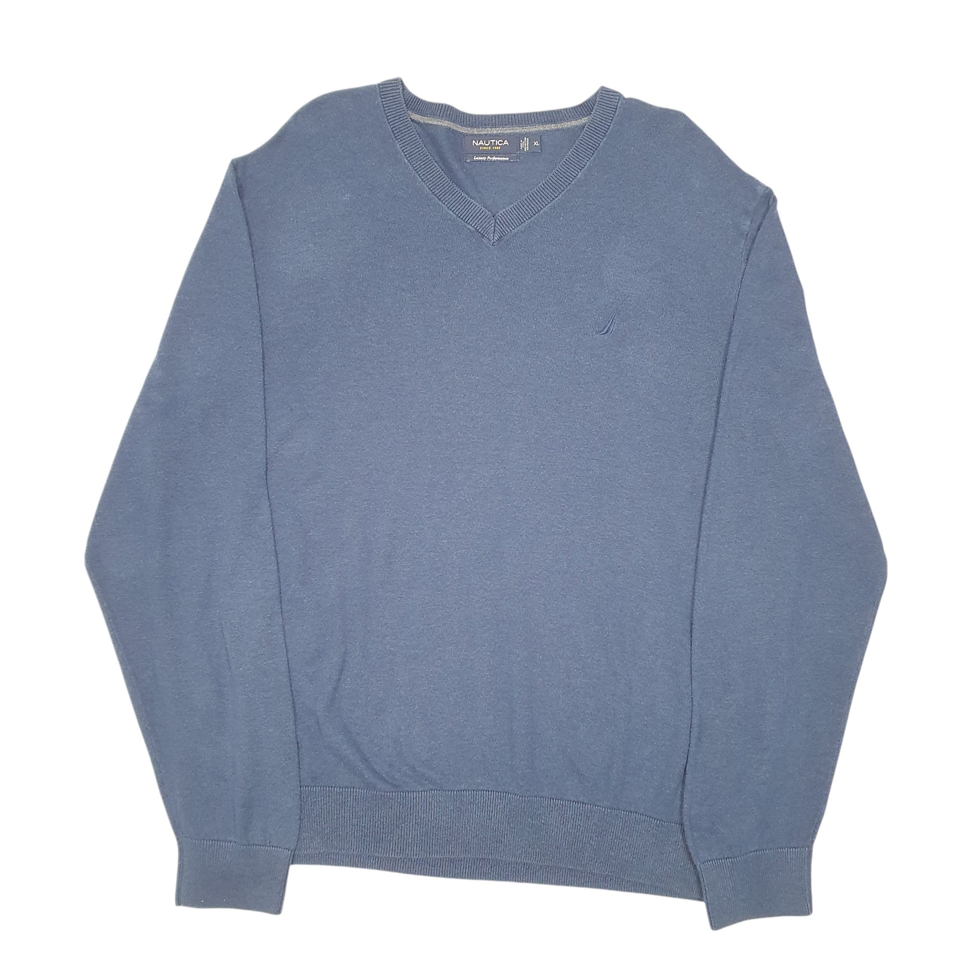 Mens Navy Nautica Knit V Neck Jumper