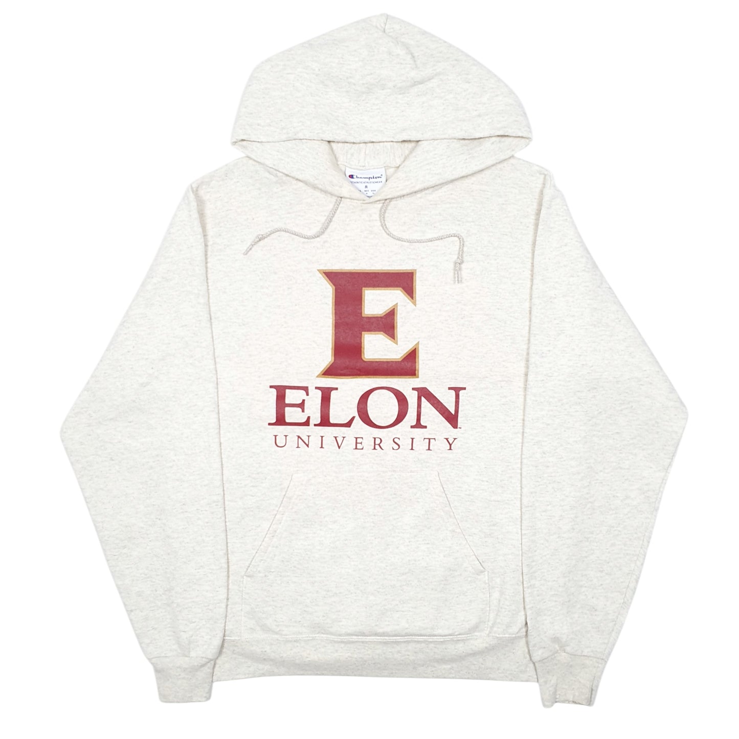 Mens Cream Champion Elon University USA Spellout Hoodie Jumper