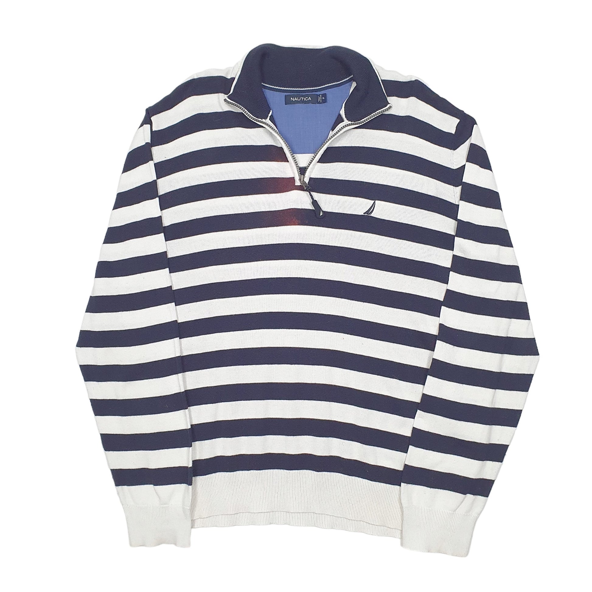 Mens White Nautica Knit Nautical Stripe Quarter Zip Jumper