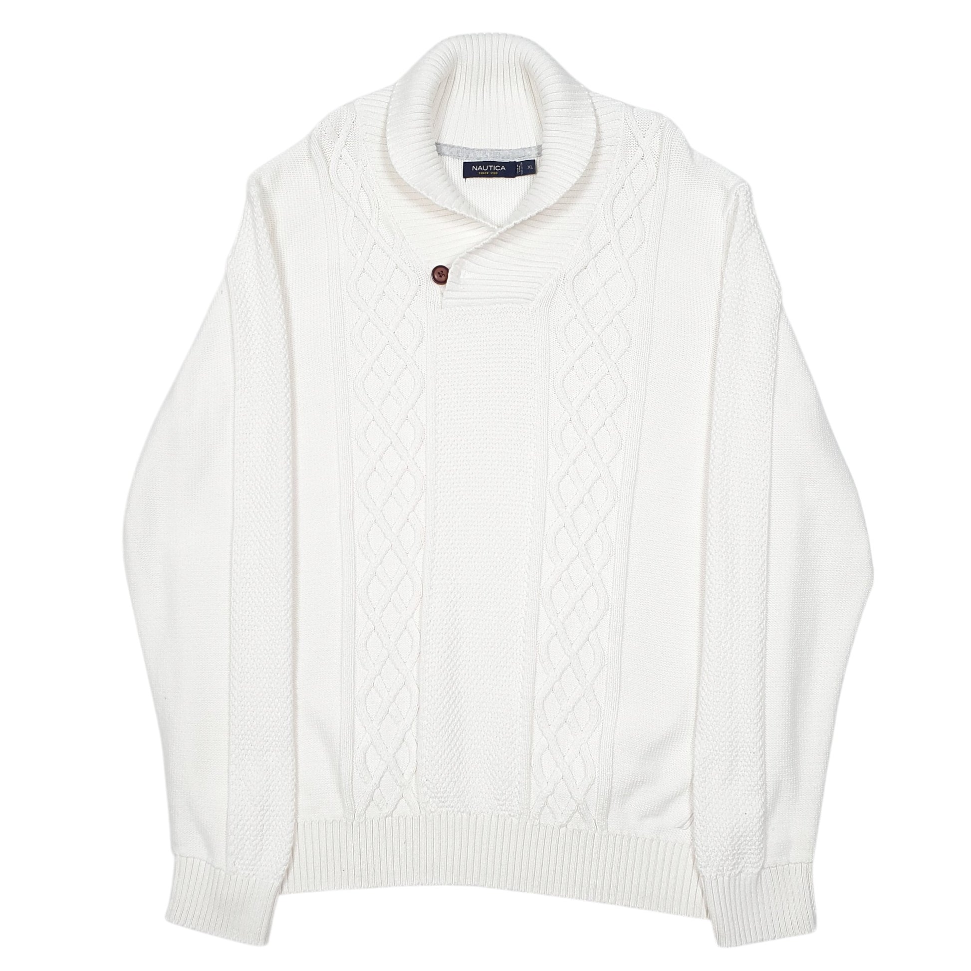 Mens Cream Nautica Knit Cable Shoal Neck Jumper