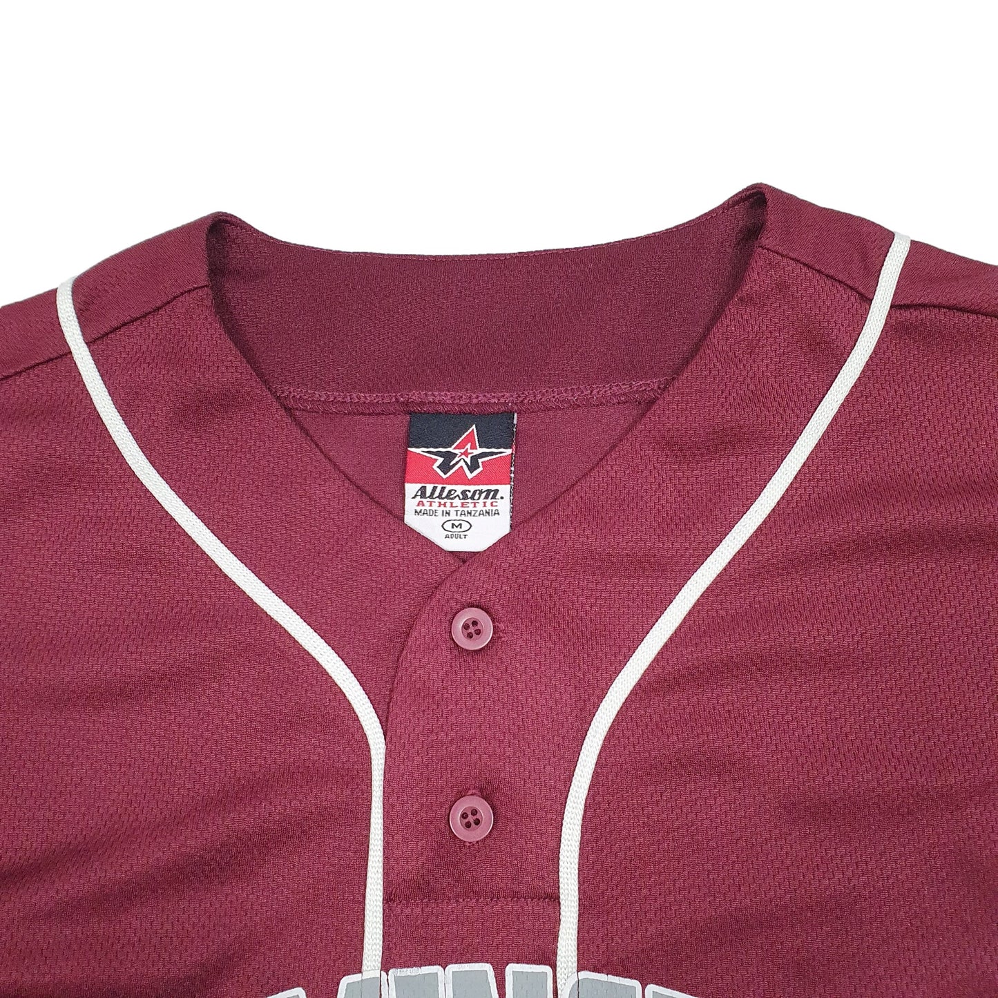 Mens Burgundy Alleson Athletic Baseball Jersey Farmington 15 Short Sleeve T Shirt