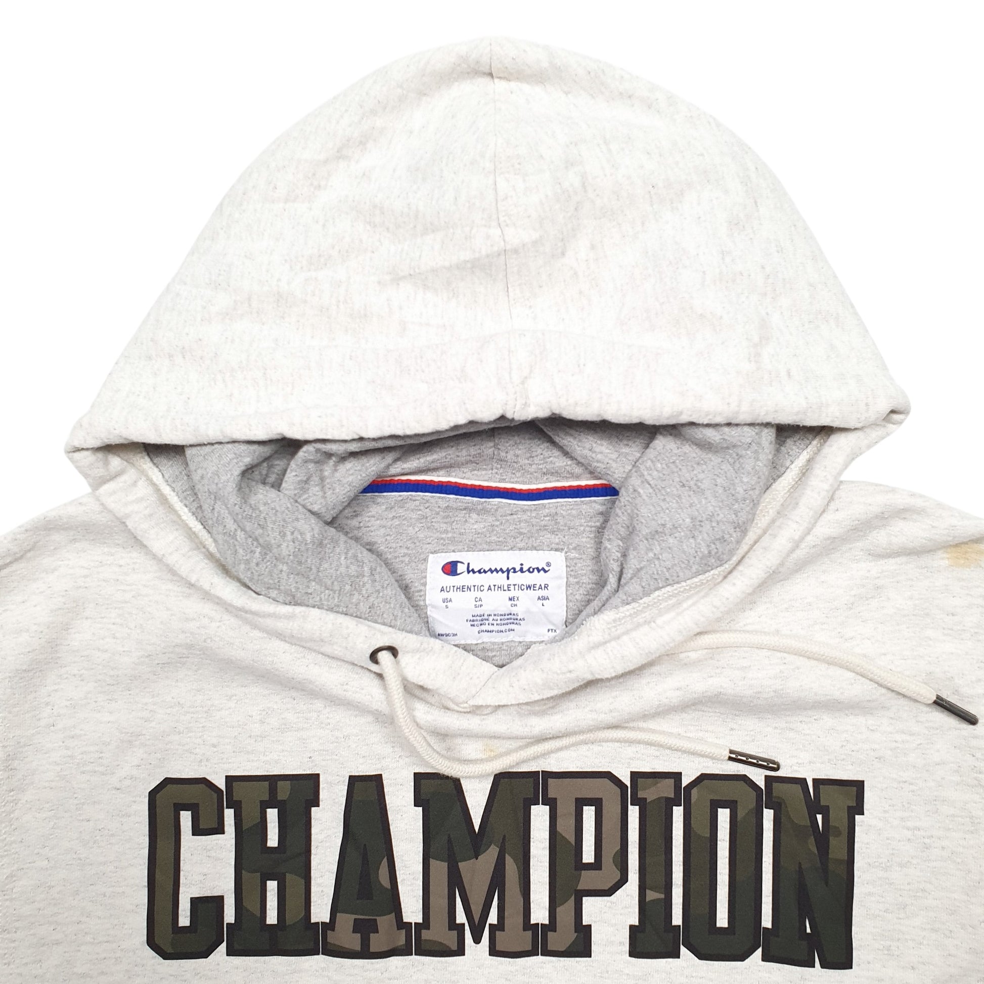 Mens Grey Champion Spellout Hoodie Jumper