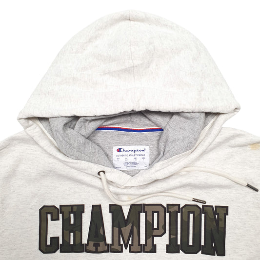 Mens Grey Champion Spellout Hoodie Jumper