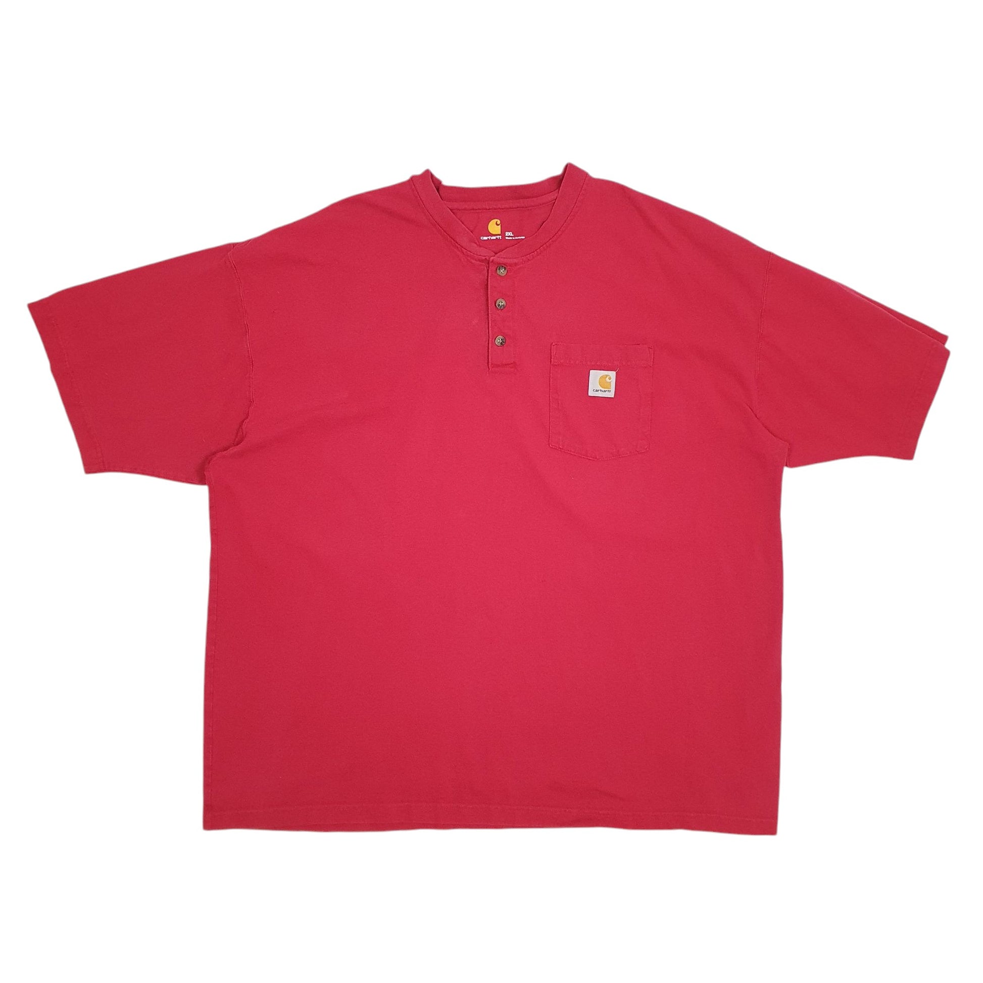 Mens Red Carhartt Henley Short Sleeve T Shirt