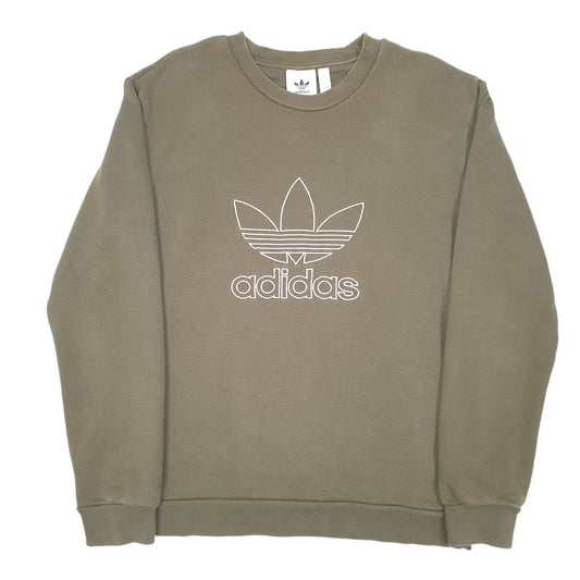 Mens Khaki Adidas Spellout Logo Crewneck Jumper