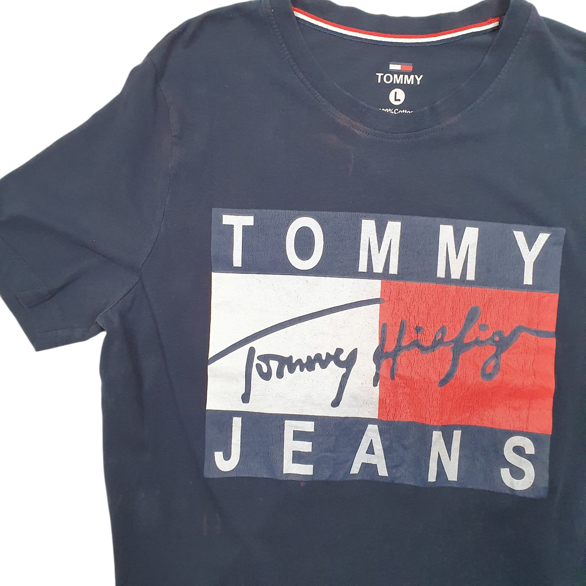 Mens Navy Tommy Hilfiger Jeans Spellout Box Logo Short Sleeve T Shirt