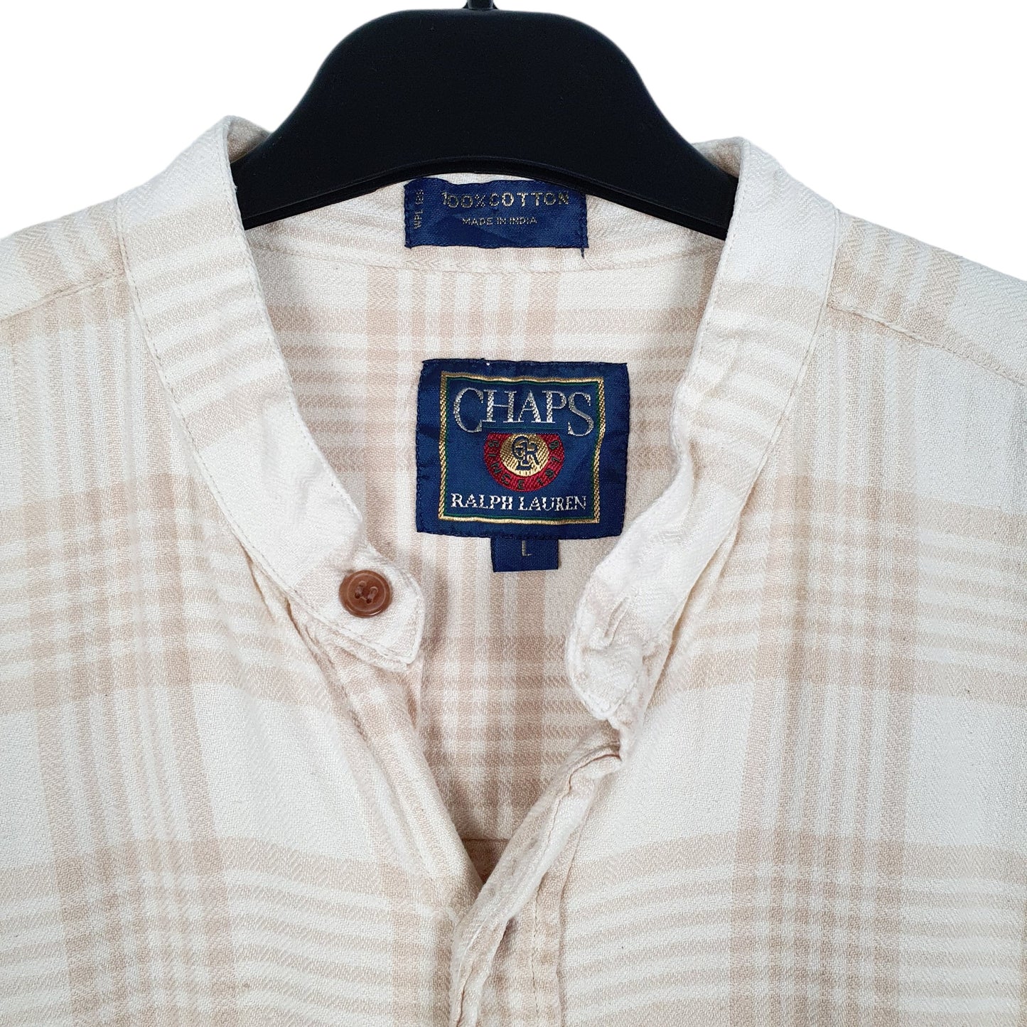 Mens Cream Chaps Ralph Lauren Flannel Vintage Grandad Long Sleeve Shirt
