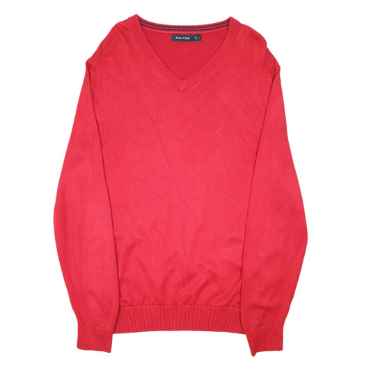 Mens Red Nautica Knit V Neck Sweater Crewneck Jumper