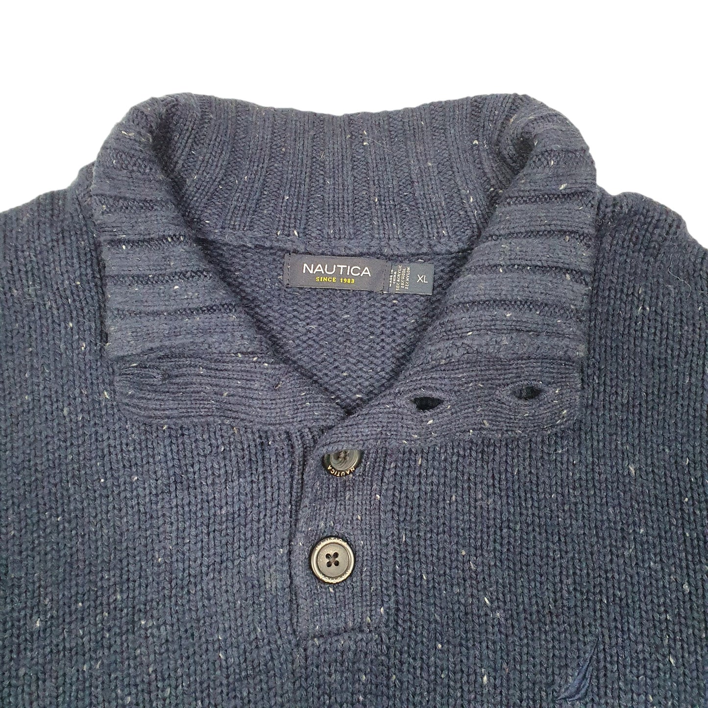 Mens Navy Nautica Knit Button Quarter Zip Jumper