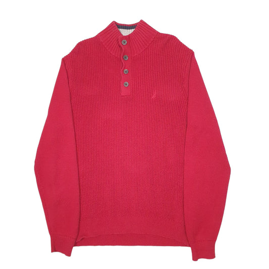 Mens Red Nautica Knit Quarter Zip Jumper