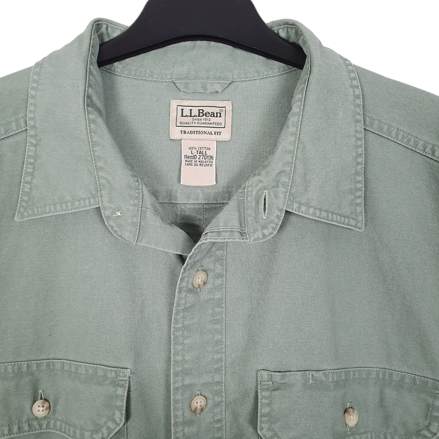 Mens Green L.L.Bean Tall Short Sleeve Shirt