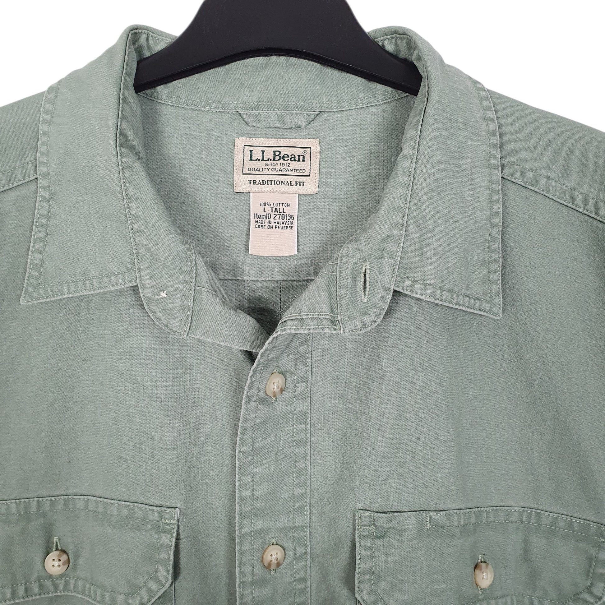 Mens Green L.L.Bean Tall Short Sleeve Shirt