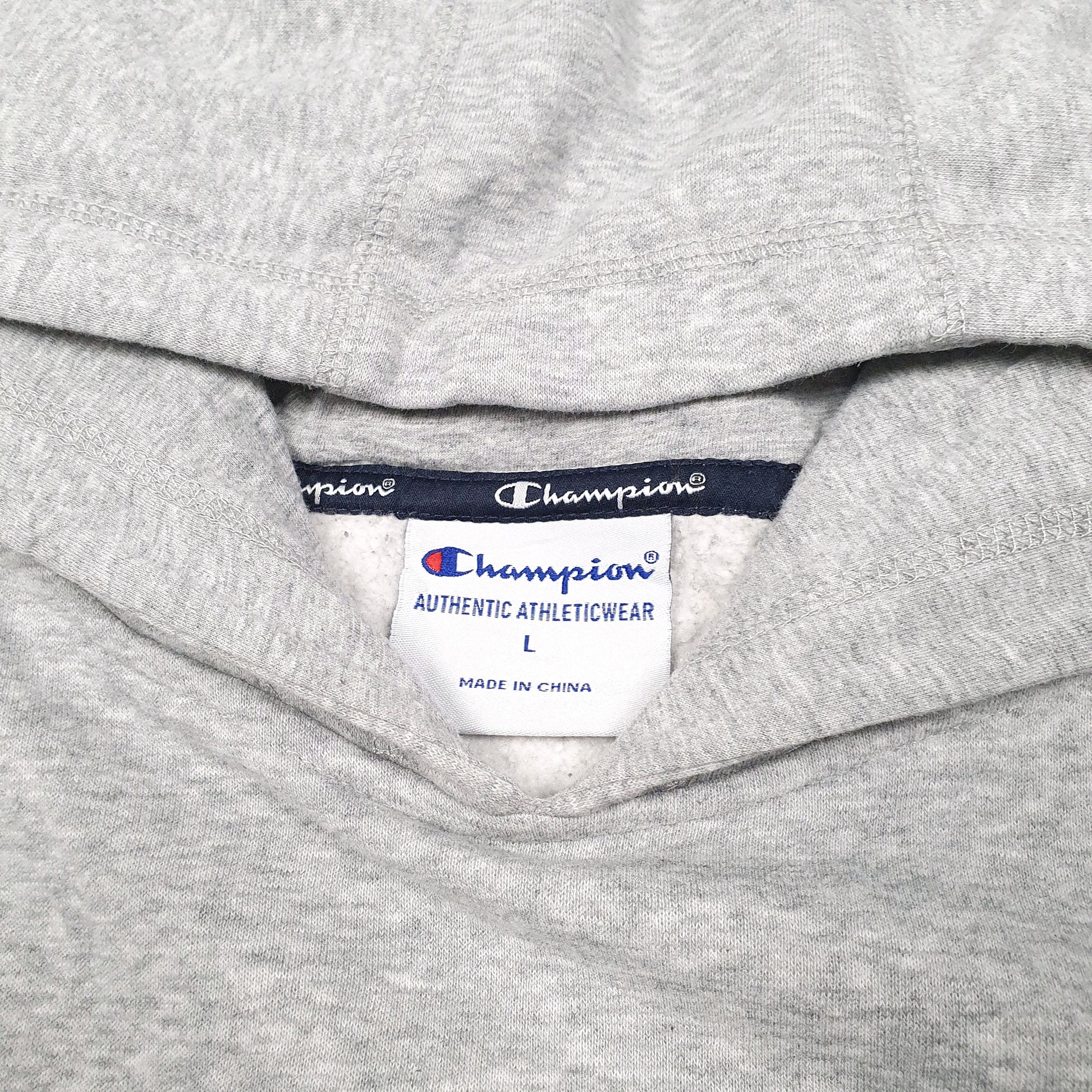 Mens Grey Champion Script Hoodie Jumper