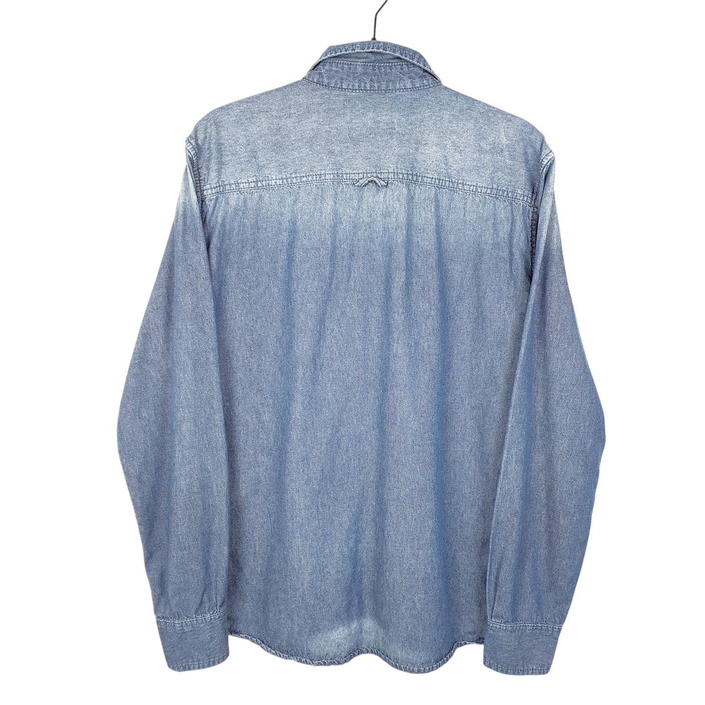 Mens Blue Pull & Bear Chambray Long Sleeve Shirt