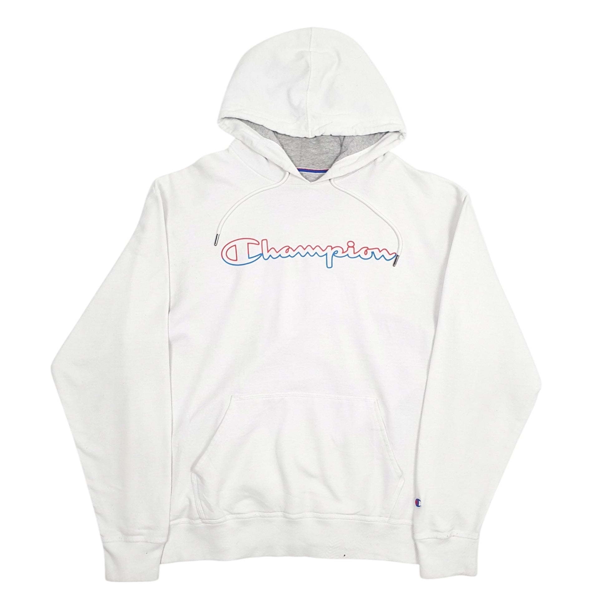 Mens White Champion Spellout Hoodie Jumper