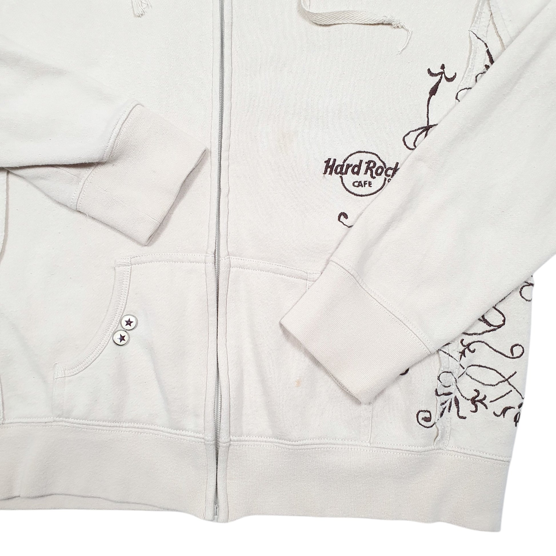 Womens Cream Hard Rock Cafe Hoodie Full Zip Jumper