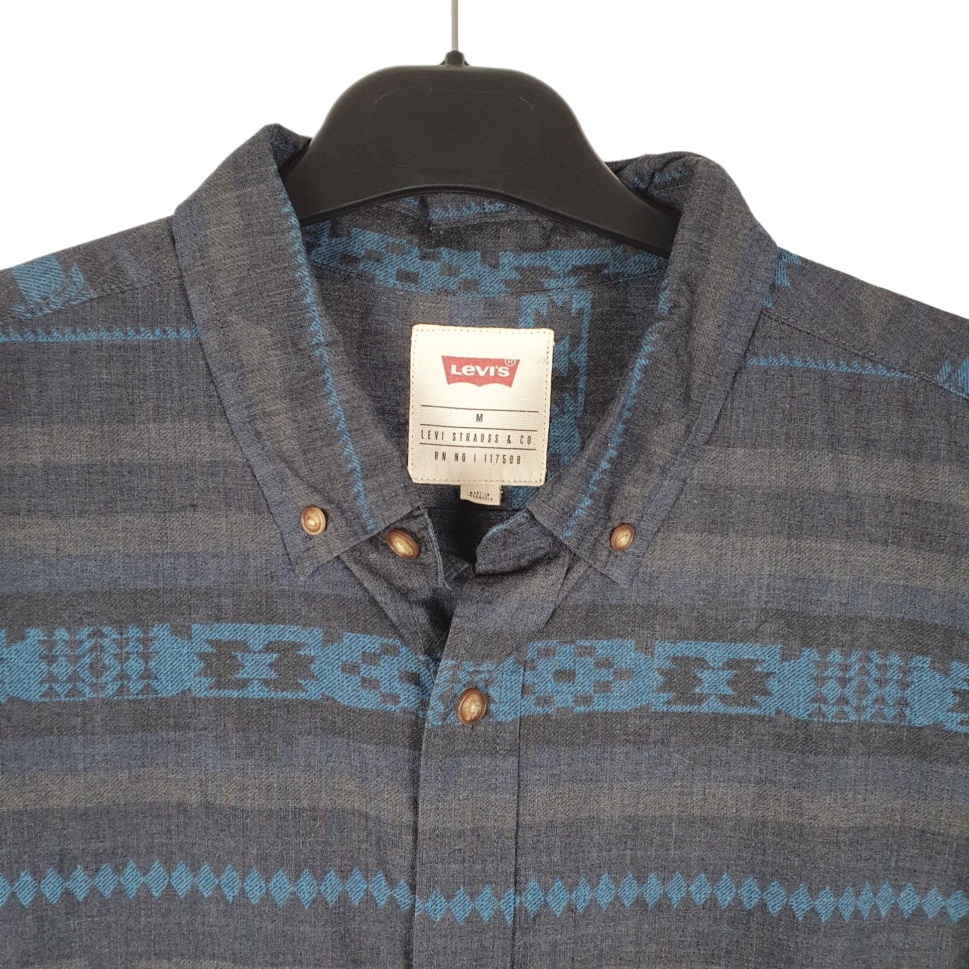 Mens Grey Levis Western Navajo Pattern Long Sleeve Shirt