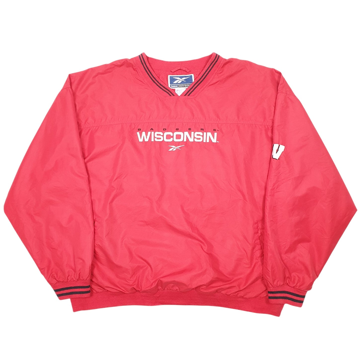 Mens Red Reebok Smock Pop Over Wisconsin Badgers Football USA Spellout  Coat