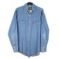 Mens Blue Wrangler Denim Jeans Western Pearl Snap Cowboy Long Sleeve Shirt