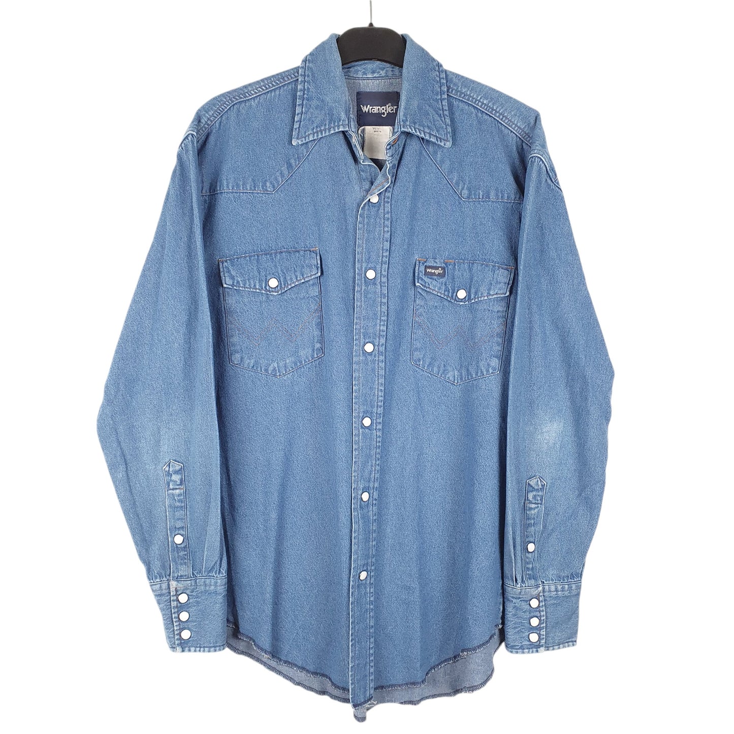 Mens Blue Wrangler Denim Jeans Western Pearl Snap Cowboy Long Sleeve Shirt