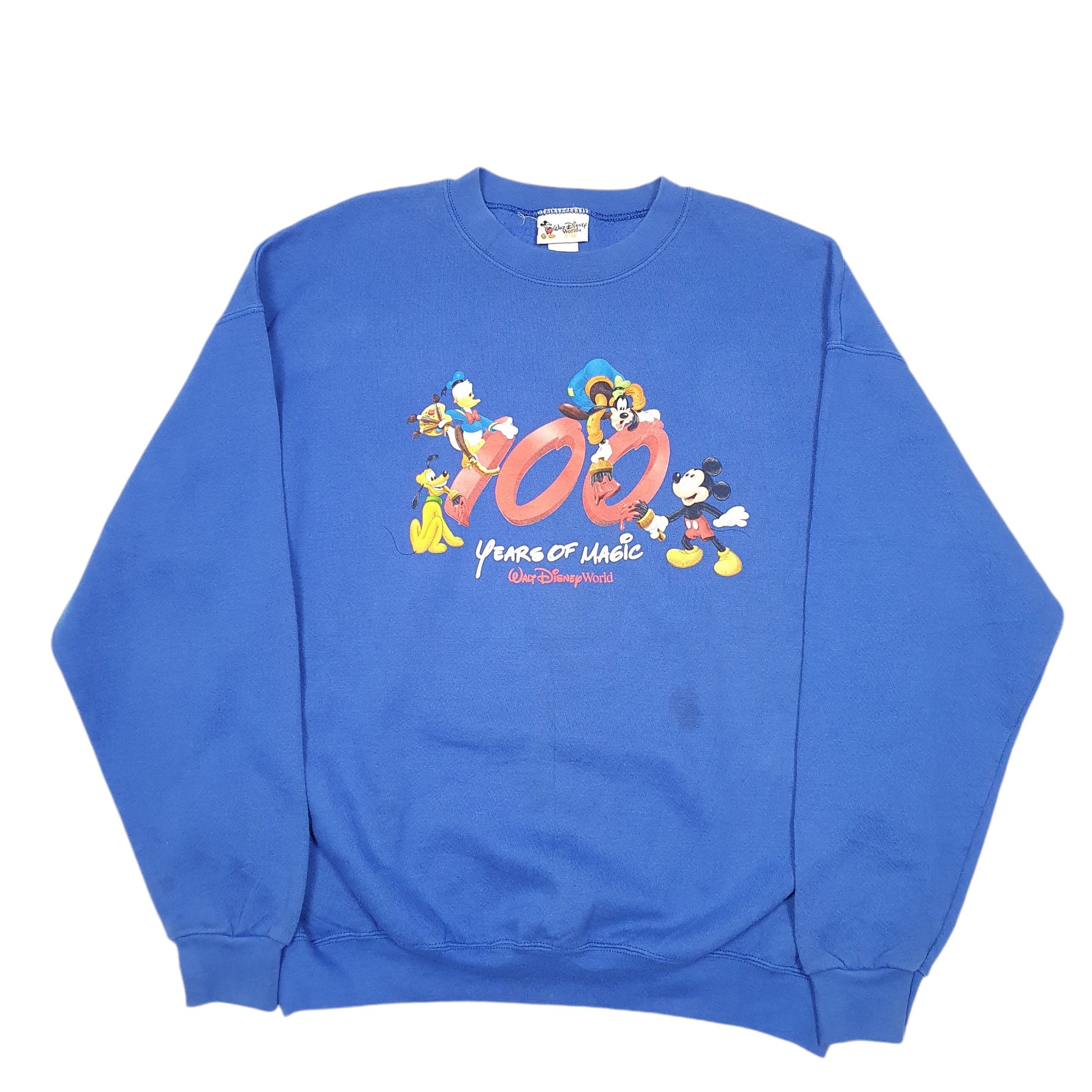 Mens Blue Disney Disneyland 100 Years Mickey Goofy Donald Crewneck Jumper