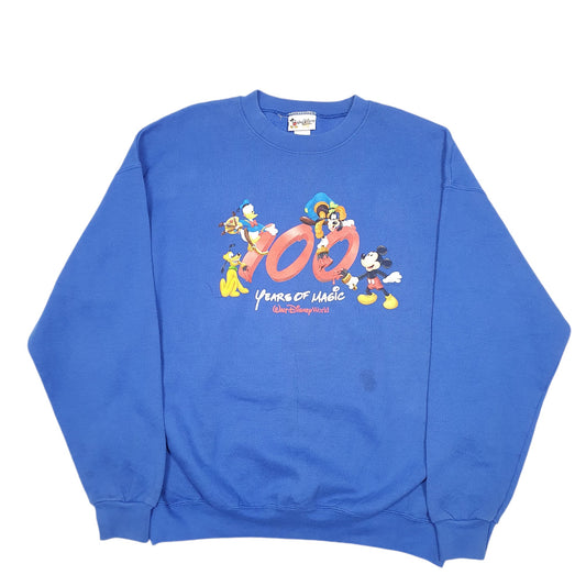 Mens Blue Disney Disneyland 100 Years Mickey Goofy Donald Crewneck Jumper