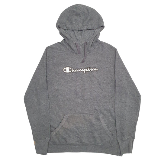 Mens Grey Champion Spellout Hoodie Jumper