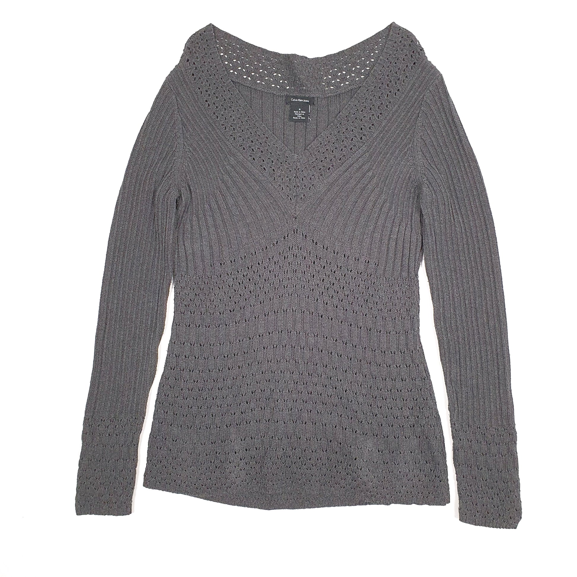 Womens Grey Calvin Klein Knit Blouse V Neck Jumper