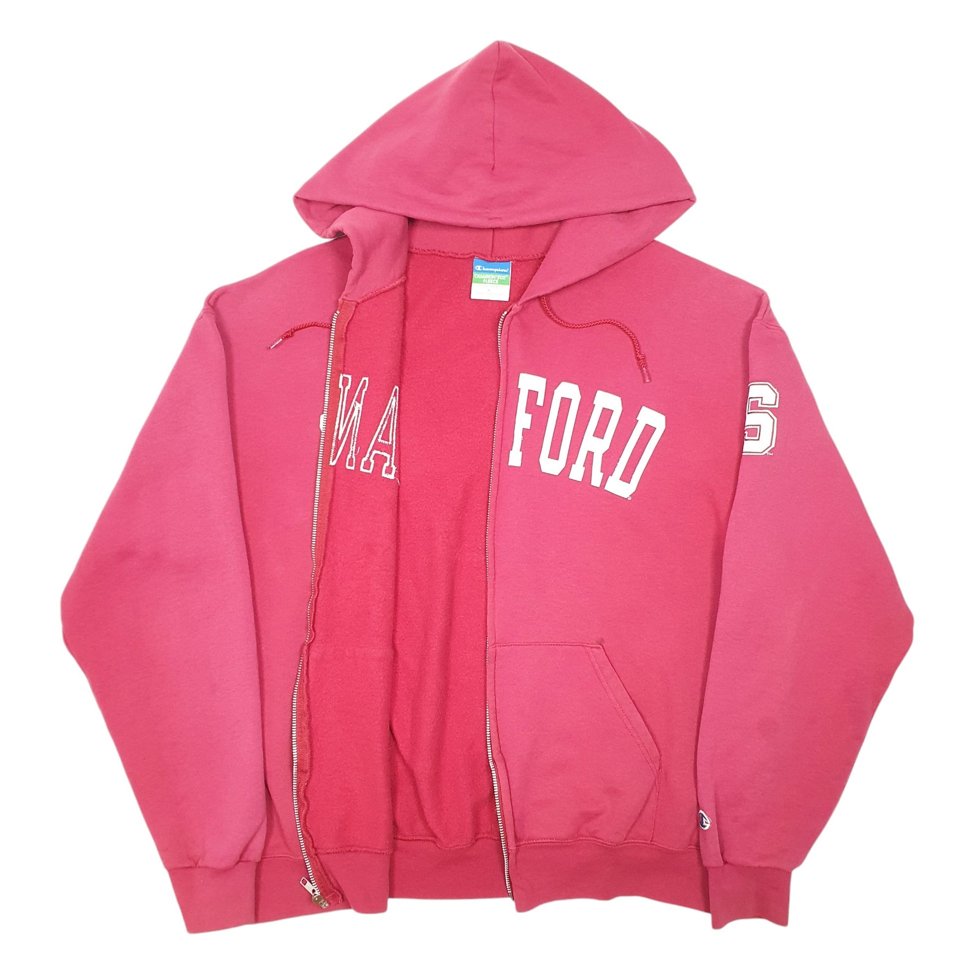 Mens Red Champion Hoodie Stanford College USA Spellout Full Zip Jumper