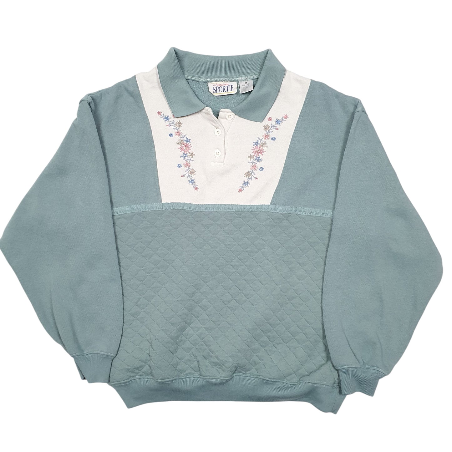 Womens Green American Sportif Collared Floral Vintage Crewneck Jumper