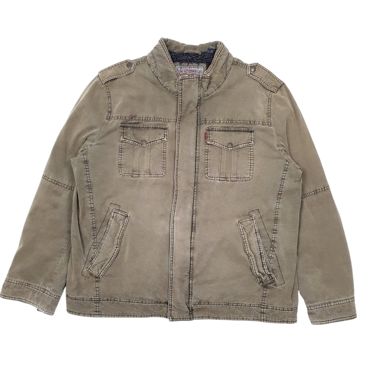 Mens Khaki Levis Military Sherpa Lined Full Zip Coat