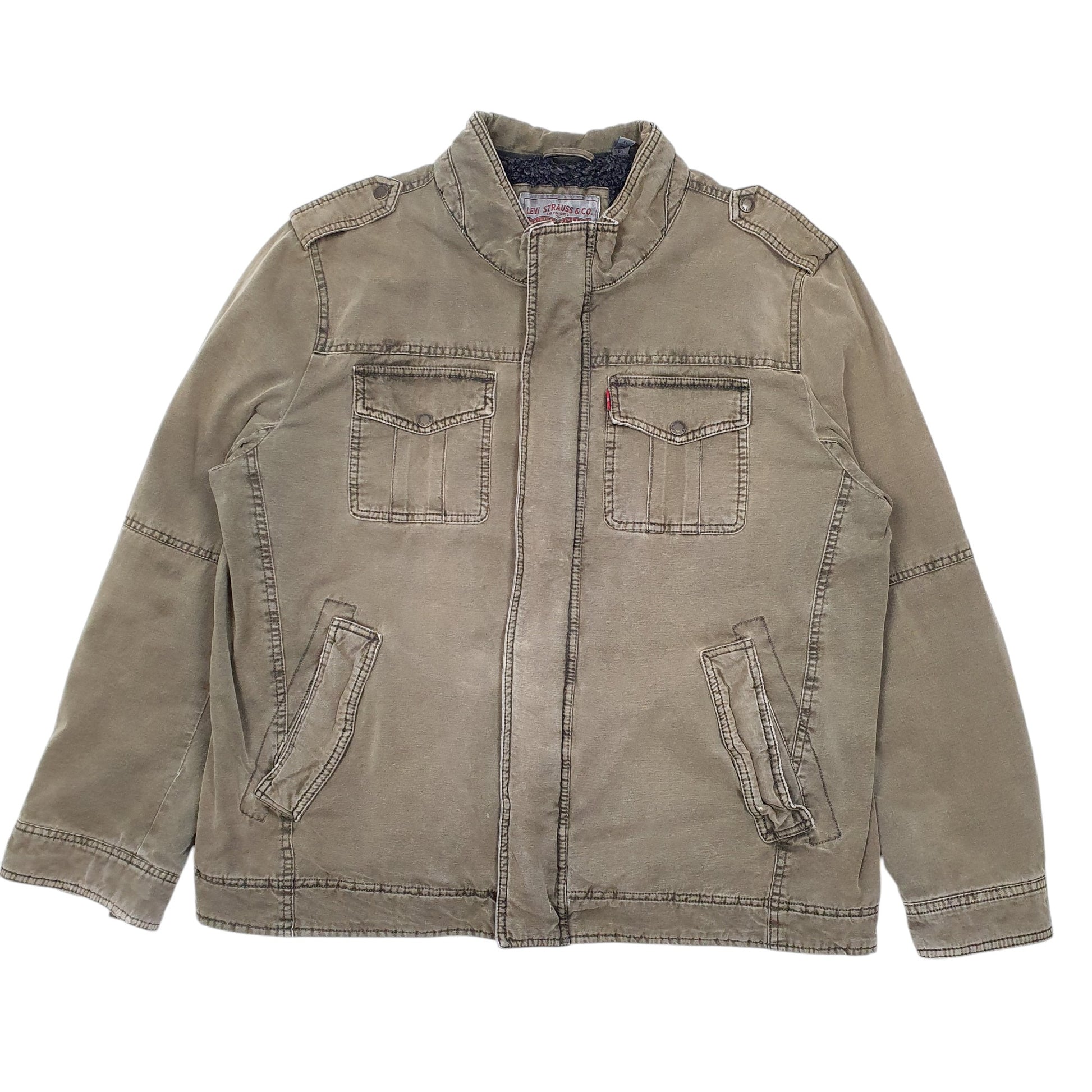 Mens Khaki Levis Military Sherpa Lined Full Zip Coat
