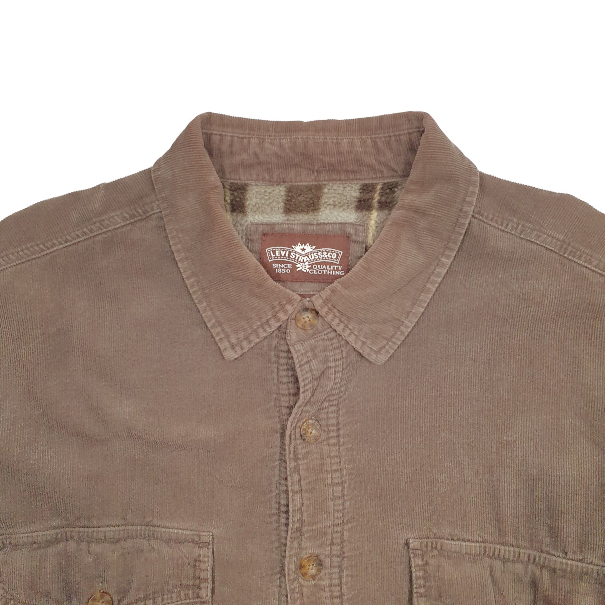 Mens Brown Levis Shacket Overshirt Fleece Lined Long Sleeve Shirt