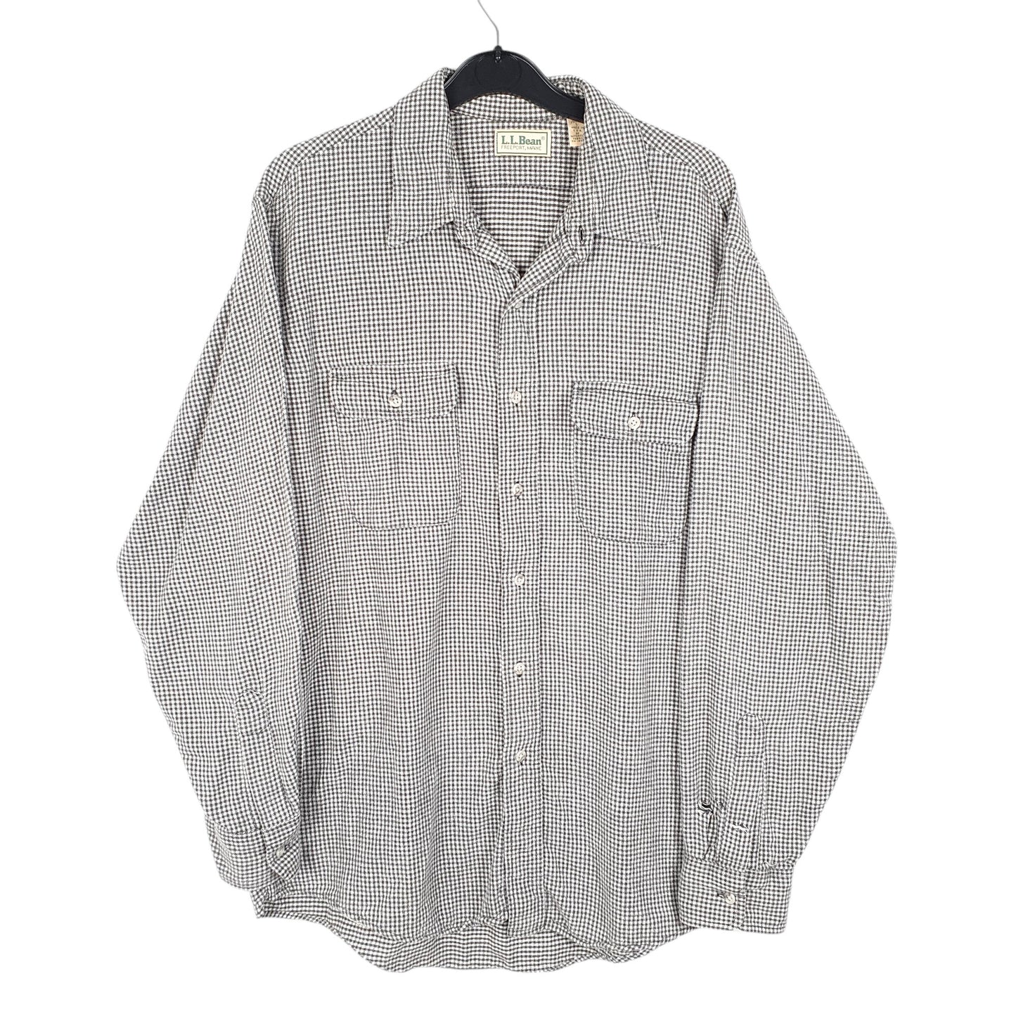 Mens White L.L.Bean Vintage Made In USA Houndstooth Overshirt Long Sleeve Shirt