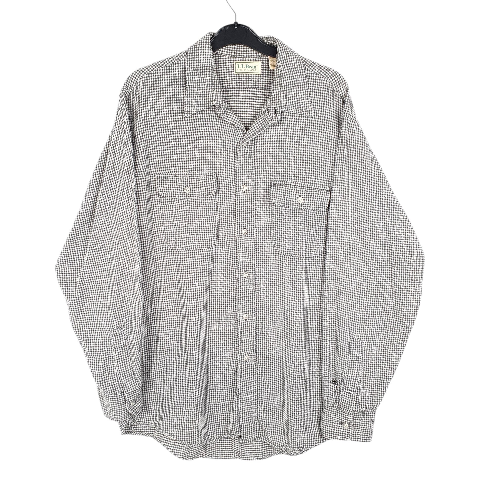 Mens White L.L.Bean Vintage Made In USA Houndstooth Overshirt Long Sleeve Shirt