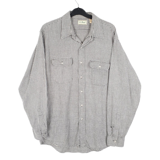 Mens White L.L.Bean Vintage Made In USA Houndstooth Overshirt Long Sleeve Shirt