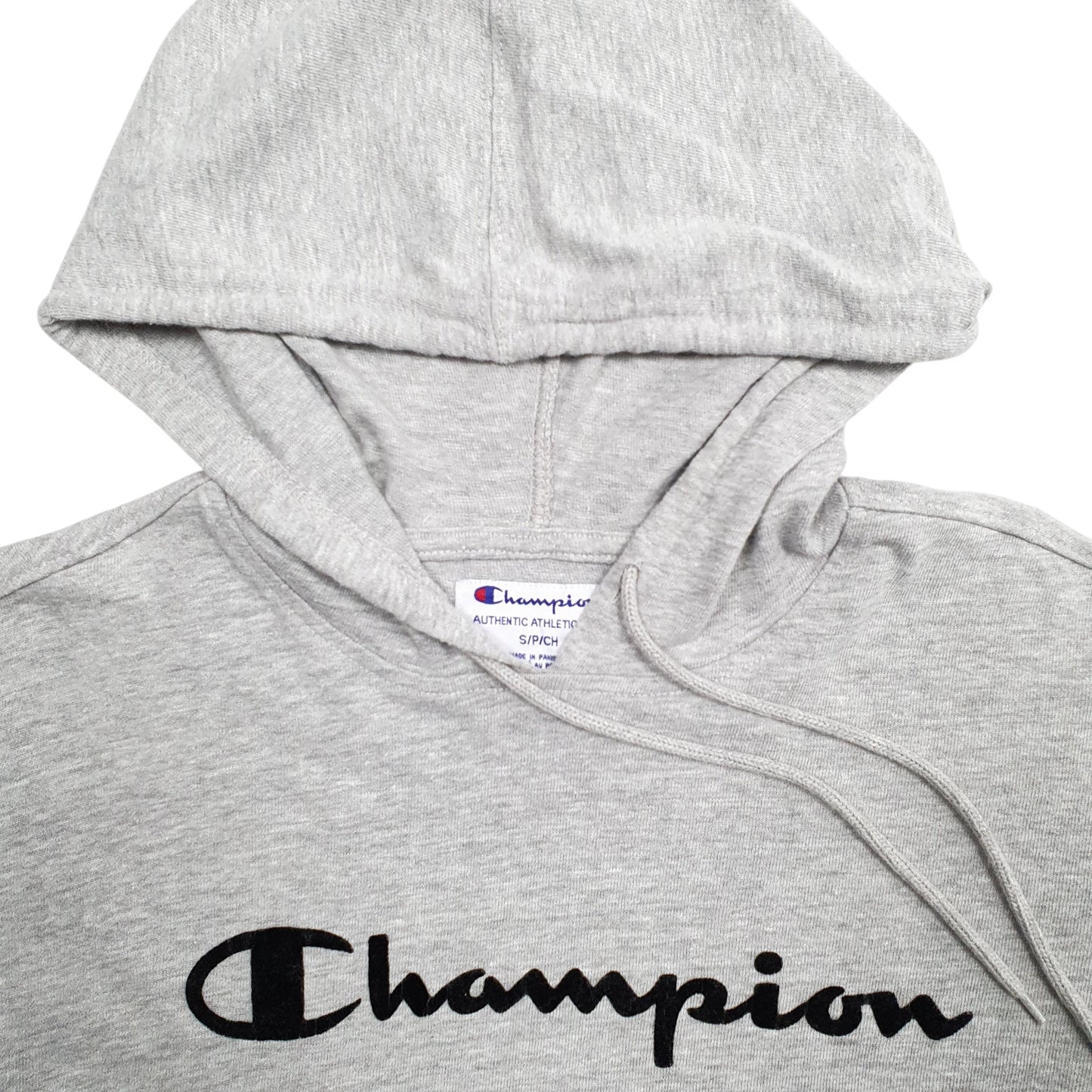 Mens Grey Champion Spellout Hoodie Jumper