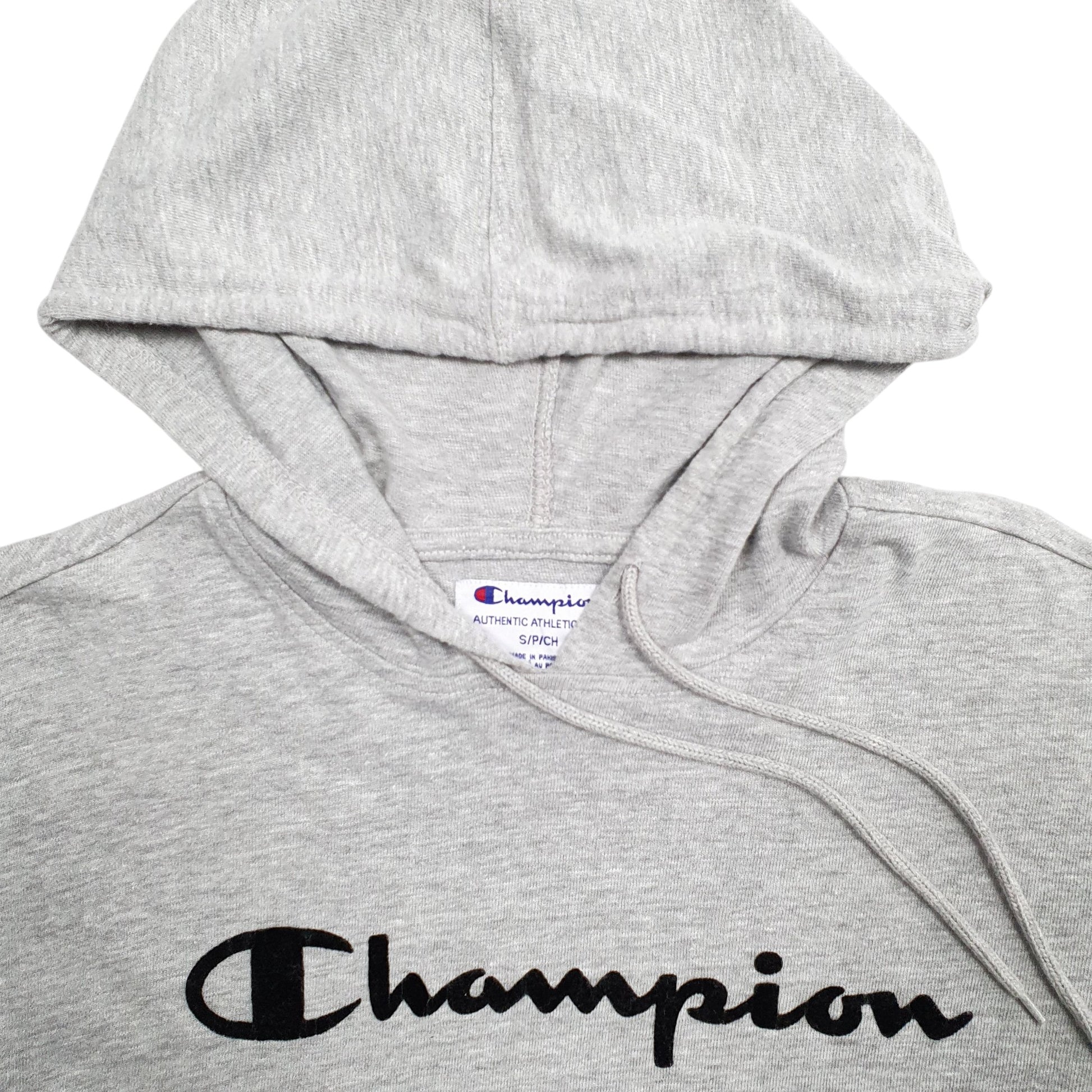 Mens Grey Champion Spellout Hoodie Jumper