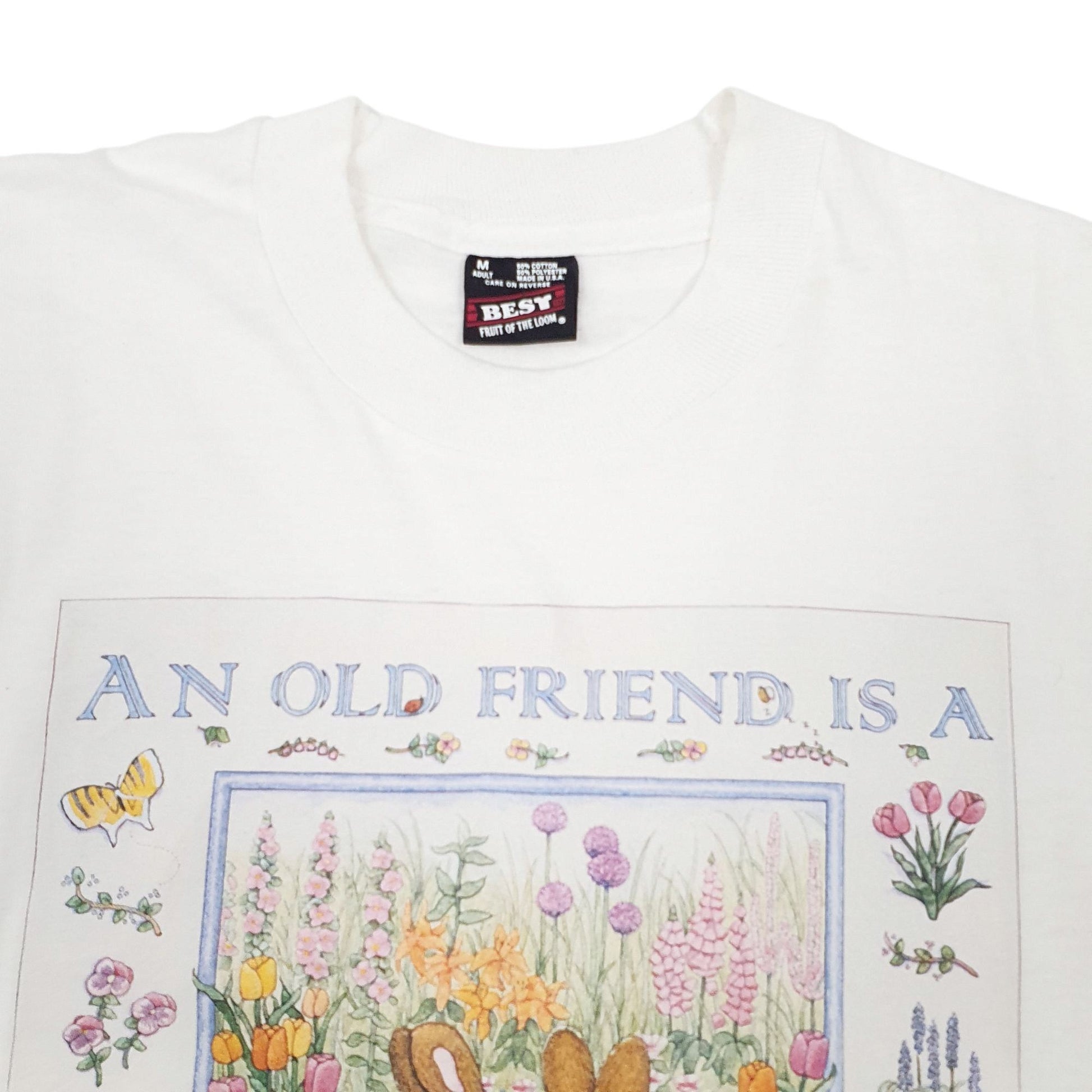 Mens White Fruit Of The Loom Single Stitch Vintage 90s Short Sleeve T Shirt